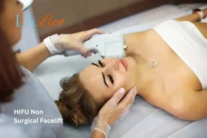 Woman having Hi-Fu to reduce wrinkles Oxshott.