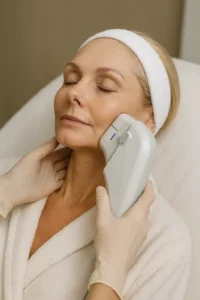 Woman receiving HIFU non surgical facelift treatment Oxshott