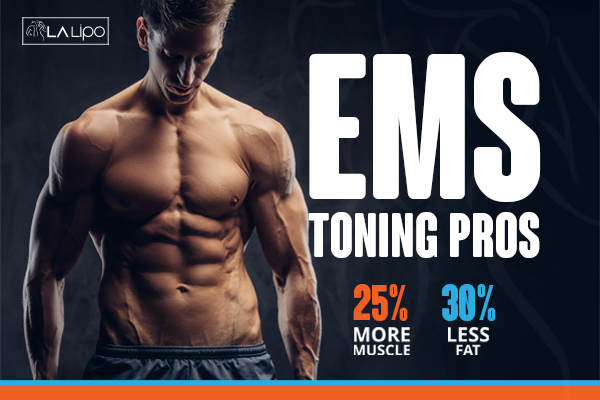 Graphic of man with toned body showing the benefits of LA-EMS Body Sculpting Oxshott treatment